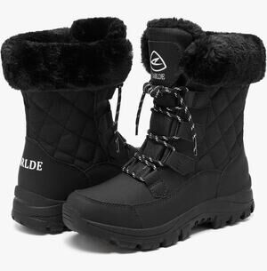 Earlde Women’s Snow Boot Waterproof Black Lace Up Size 8